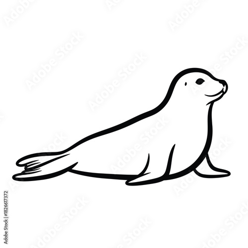 Simple black and white line art drawing of a seal