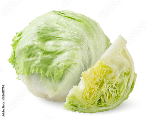 Fresh iceberg lettuce and a piece close-up on a white. Isolated