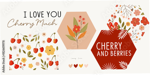I love you cherry much with floral and berry illustrations
