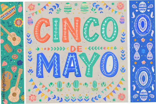 Colorful cinco de mayo celebration illustration with traditional mexican elements