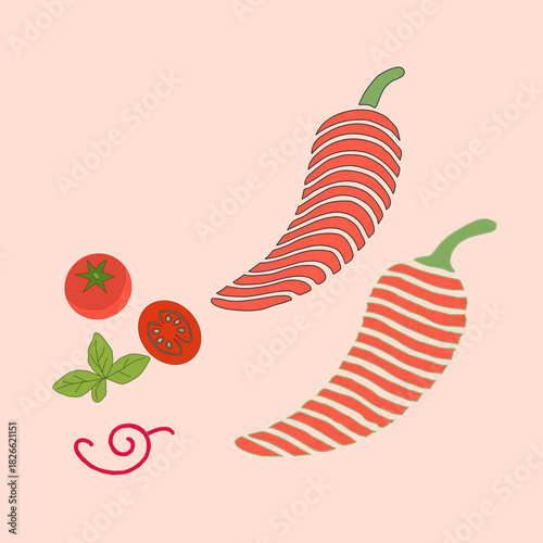 hot chili pepper. Red chili pepper hand drawn illustration. Vibrant red chili pepper illustration. Hand drawn red chili pepper. Red chili pepper doodle.