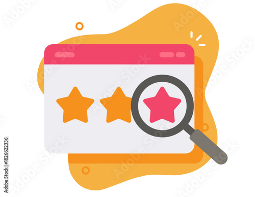 Review rating stars rank quality analysis icon vector on web site page modern graphic design illustration, website webpage online feedback evaluation audit, internet service score assessment magnifier