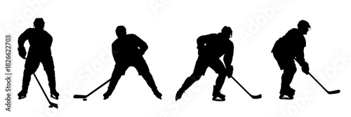 Ice hockey player silhouette set - vector illustration