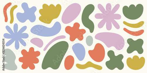 Abstract organic shapes pattern in pastel colors on white background