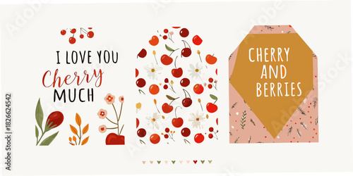 Cherry and berry themed designs for valentine s day or summer