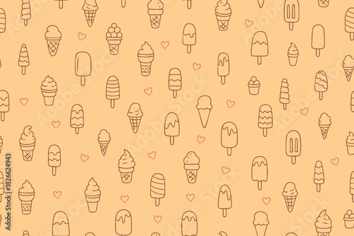  Seamless vector illustration featuring a variety of ice cream cones.  perfect for summer themes.