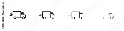 Fast shipping delivery truck icons. Editable stroke. Pixel perfect thin line icons.