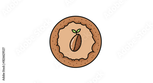 A digital illustration of a whole pecan pie on a plain white background with a crust and a single pecan in the center.