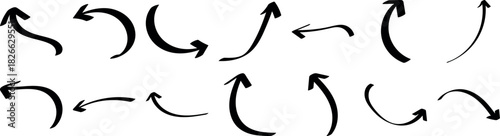 Hand drawn black arrow set on white background for creative design