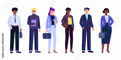 Diverse group of business professionals standing together in professional attire