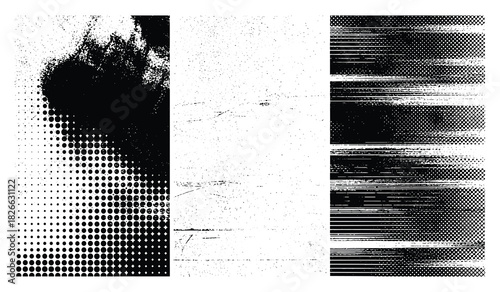 Abstract grunge textures with halftone dots and distressed effects for overlay