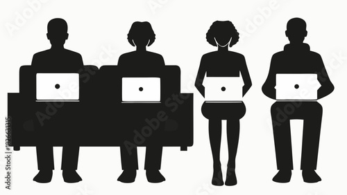 Team enjoying remote work freedom with laptops, collaborating from anywhere, modern lifestyle, perfect for digital nomad concept and flexible work solutions