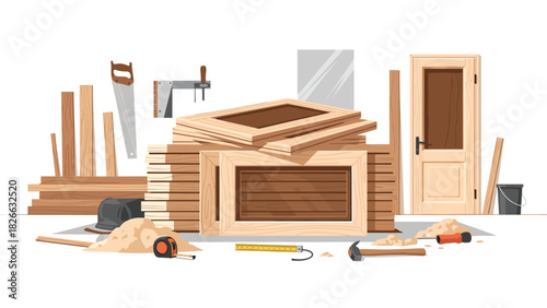 Stylish woodworking scene showcasing door creation and carpentry tools offering visual appeal for DIY projects and professional renovations