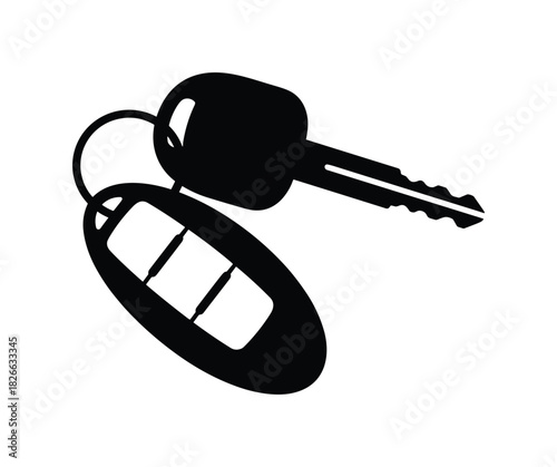Car keys and remote control in black silhouette representing security and access to vehicle