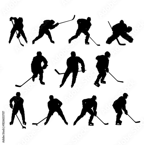 Ice hockey player silhouette set - vector illustration