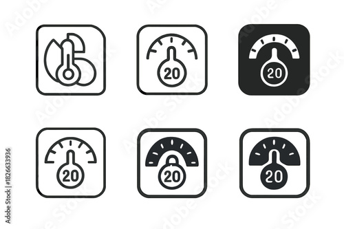 Apartment Thermostat Icons. Apartment. Icon set. Set Logo of apartment: wall thermostat with temperature dial. harmonious logo variations of the same