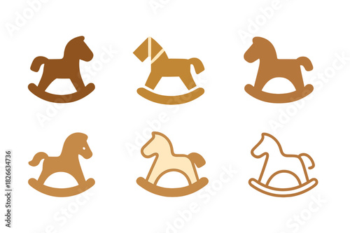 Baby Shower Icon Set. Baby shower party ideas and decorations. Icon set. Set Logo of baby shower party ideas and decorations: rocking horse toy. harmonious