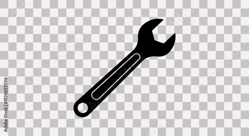 Black silhouette of an open end wrench on a transparent background