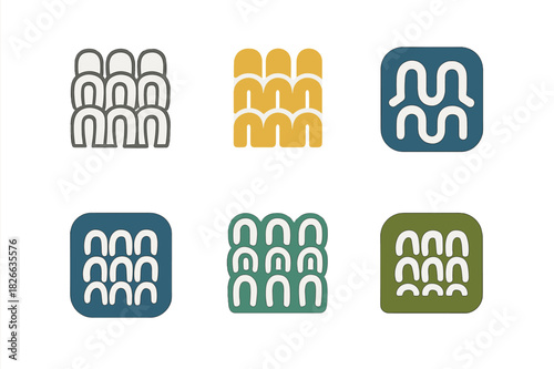 Bath Mat Logo Variations. Bath Mat Texture. Icon set. Set Logo of Bath Mat Texture: absorbent loops close-up. harmonious logo variations of the same emblematic