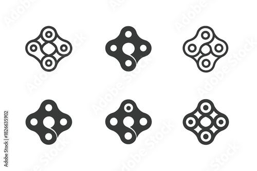 Bicycle Chain Logos. Bicycle Chain. Icon set. Set Logo of Bicycle Chain: Complete chain loop. harmonious logo variations of the same emblematic concept