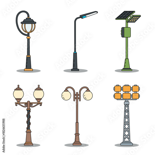 street lamp collection vector illustration