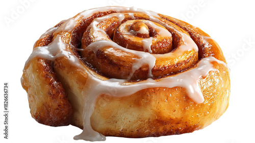 Delicious cinnamon roll with sweet icing isolated on transparent background