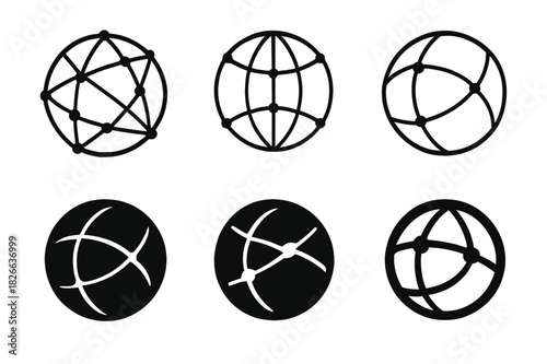 Business Networking Icons. Business Networking. Icon set. Set Logo of Business Networking: global connections sphere. harmonious logo variations of the same