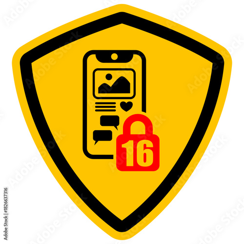 Social Media Restriction Sign, Age 16, Warning Symbol, Mobile Phone Ban, Digital Safety, Vector Icon, svg, png