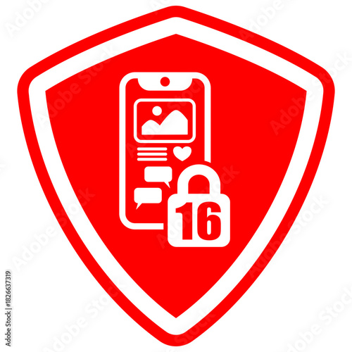 Social Media Restriction Sign, Age 16, Warning Symbol, Mobile Phone Ban, Digital Safety, Vector Icon, svg, png