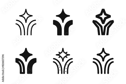 Catalyst Logo Variations. catalyst. Icon set. Set Logo of catalyst: chemical reaction spark. harmonious logo variations of the same emblematic concept, each