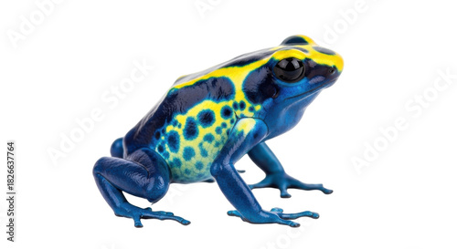 Photography Isolated Dyeing Poison Dart Frog, a striking amphibian with vibrant blue and yel
