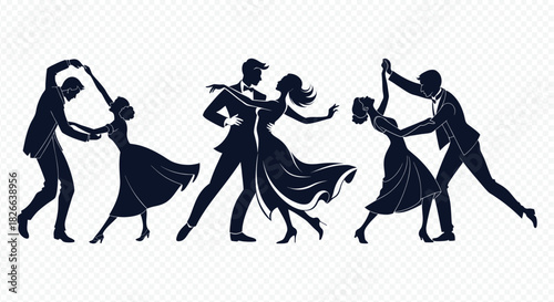 a joyful depiction of couples dancing in elegant attire showcasing a classic and timeless romantic scene silhouette