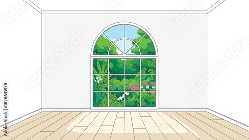 A serene window view, bringing the tranquility of nature indoors with lovely plants and sky for calm vibes