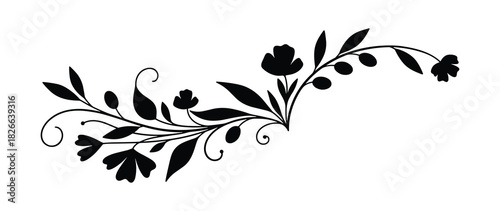 Floral divider black silhouette vector illustration