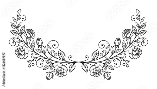 Floral rose frame with leaves and buds decorative ornament vector illustration