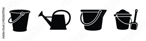 Gardening tools set of icons on white background