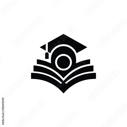 Graduation cap and open book icon representing academic success and learning isolated on white background, Vector, illustration