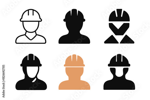 Construction Logo Variations. Construction Worker. Icon set. Set Logo of Construction Worker: Hard Hat. harmonious logo variations of the same emblematic