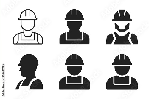 Construction Logo Variations. Construction Worker. Icon set. Set Logo of Construction Worker: Hard Hat. harmonious logo variations of the same emblematic