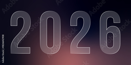 Elegant glass 2026 year design with subtle lighting and dark background