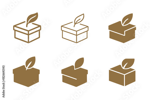 Cosmetic Box Logo Variations. cosmetic box mockup. Icon set. Set Logo of cosmetic box mockup: eco-friendly kraft box. harmonious logo variations of the same