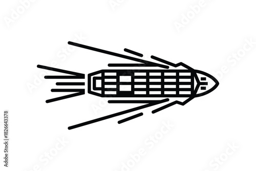 Minimalist outline of a fast moving cargo ship from top view vector illustration