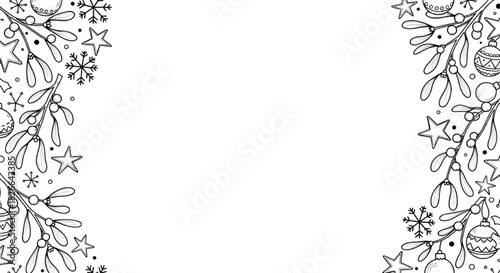 Festive Holiday Corner Border with Mistletoe and Snowflakes