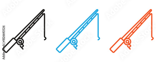 Fishing rod icon vector set, outline style fishing rod icons vector in trendy flat style illustration isolated on white background.