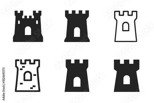 Cultural Heritage Icons. Cultural heritage sites. Icon set. Set Logo of cultural heritage sites: ancient castle tower. harmonious logo variations of the same