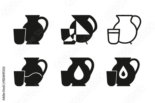 Cultural Hygiene Icons. Cultural approaches to hygiene. Icon set. Set Logo of cultural hygiene: water jar and cup. harmonious logo variations of the same