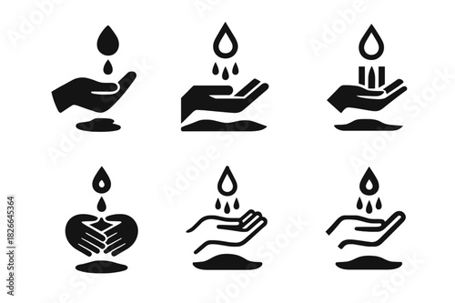 Cultural Hygiene Icons. Cultural approaches to hygiene. Icon set. Set Logo of cultural hygiene: ceremonial cleansing gesture. harmonious logo variations of the