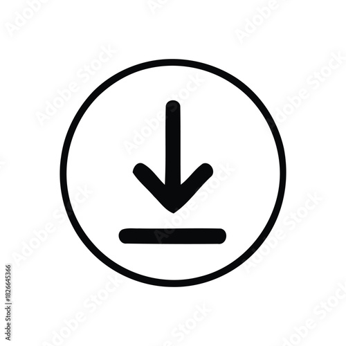 Vector download icon with a down arrow inside a circle, a simple line art symbol for saving data from the internet or a user interface element