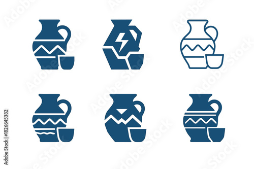 Cultural Hygiene Icons. Cultural approaches to hygiene. Icon set. Set Logo of cultural hygiene: water jar and cup. harmonious logo variations of the same