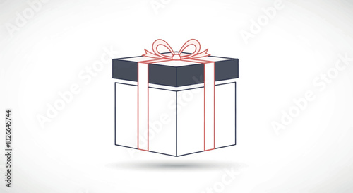 Minimalist gift box icon with outline on white background